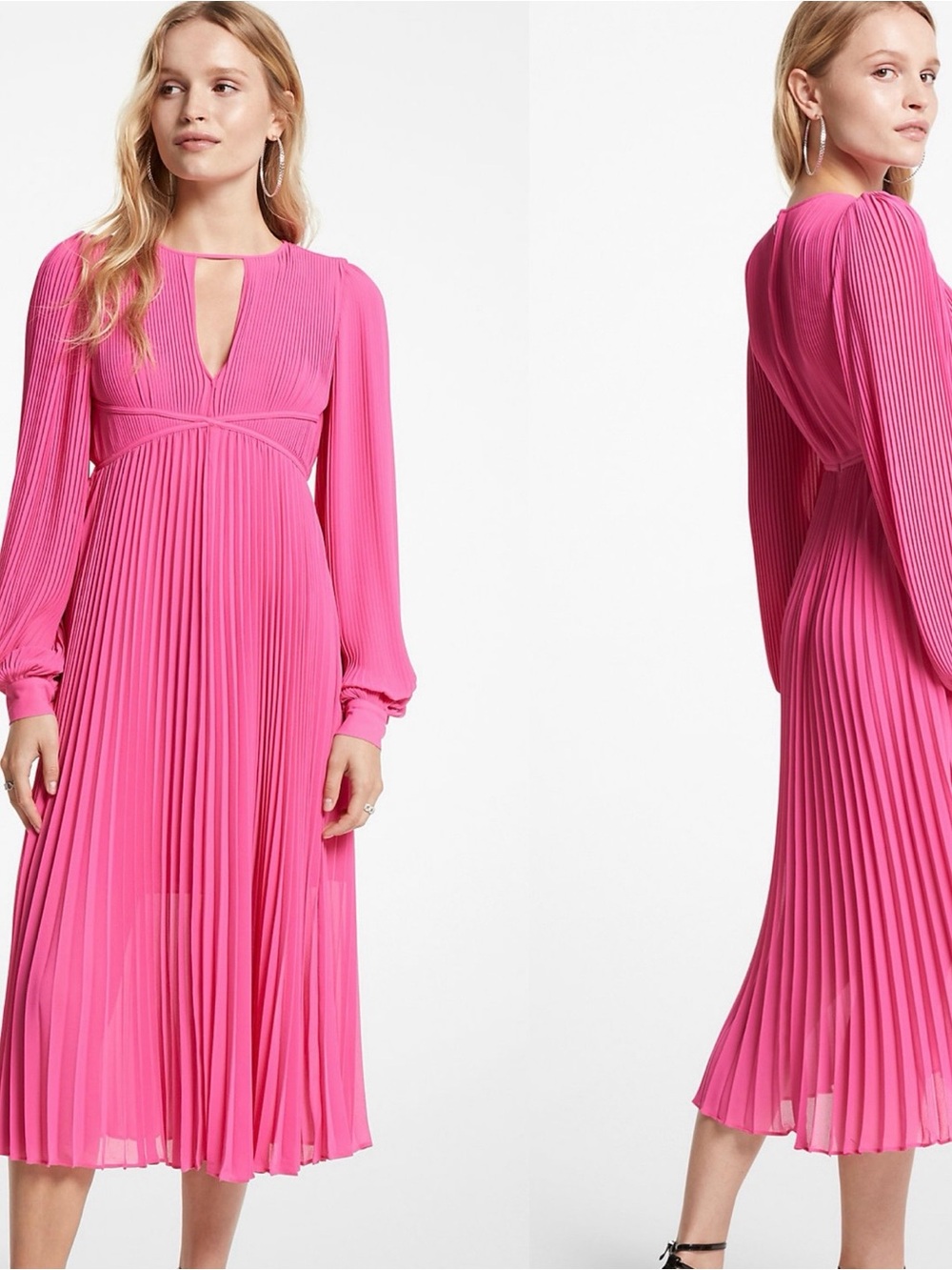 Michael Kors Women's Georgette Pleated Keyhole Midi Dress - Size L